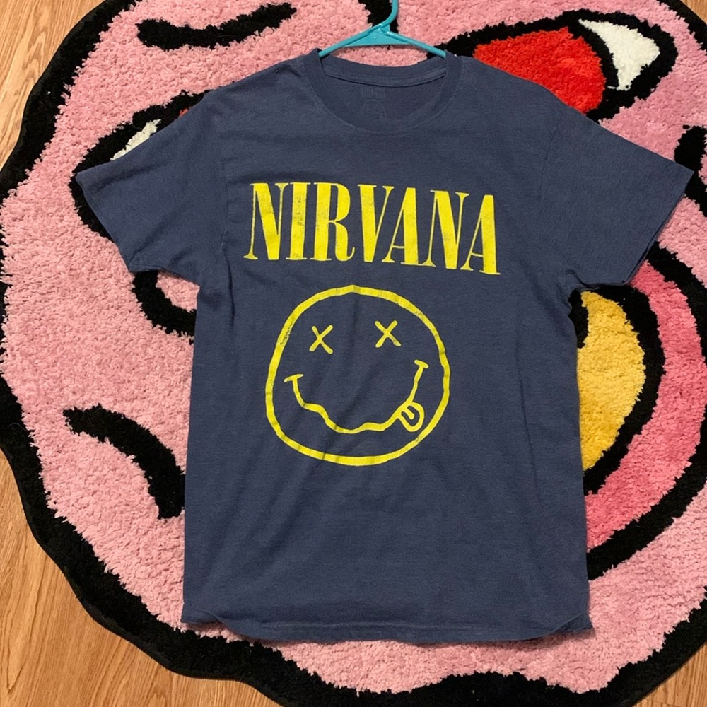 Navy Nirvana band T shirt [yellow print]